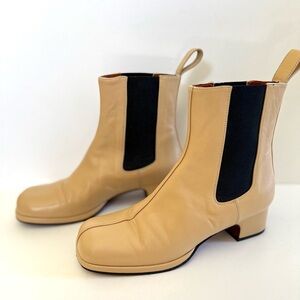 Manu Atelier Leather Chelsea Boots Square Toe Block Heel Size 38 US 8